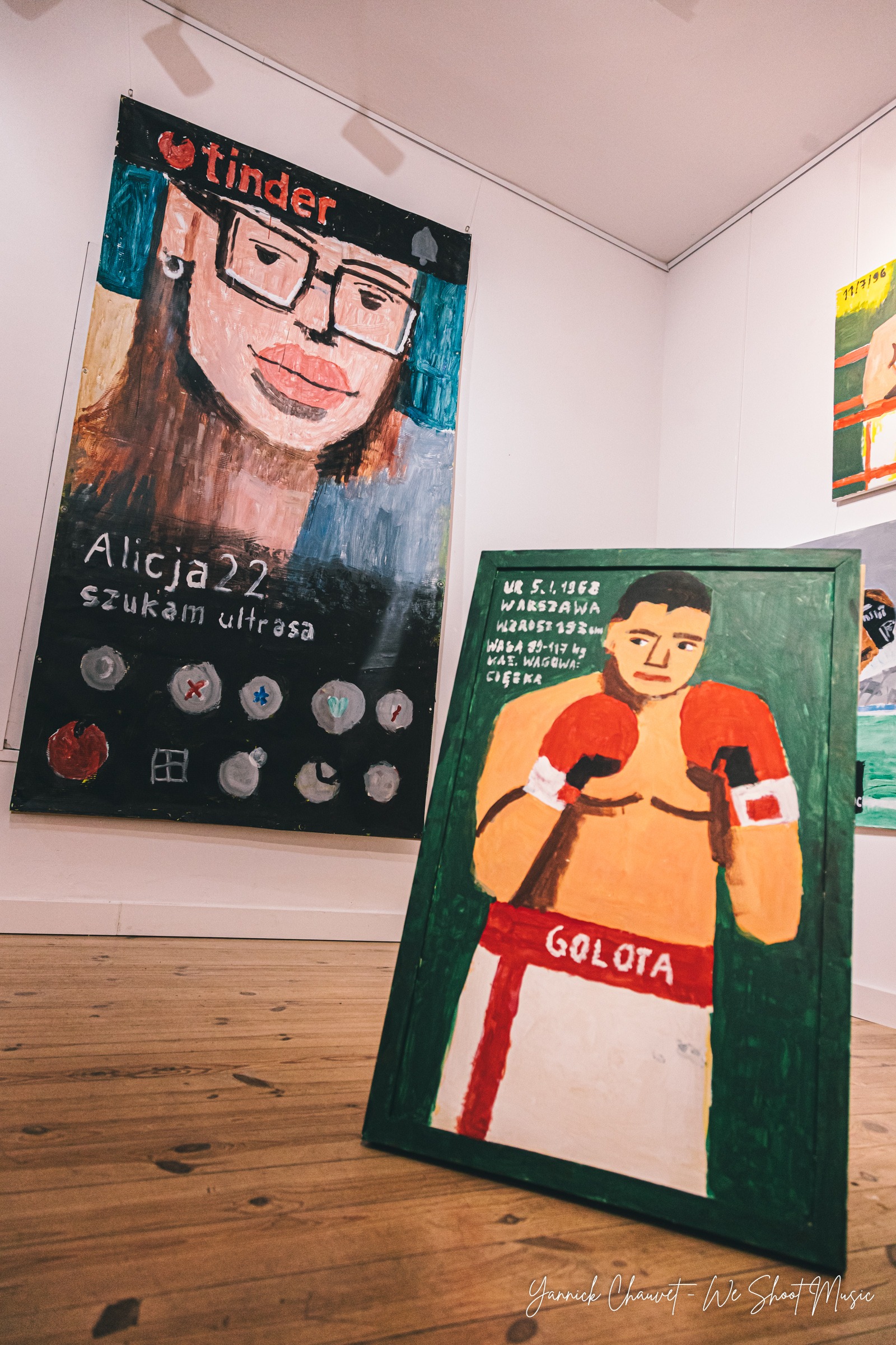 Gallery views of "Summertime Love", an exhibition by Tomasz Kaczyński (@deepgothic) at tuBaza in Gdynia Orłowo, featuring paintings inspired by music, popular culture, sport and everyday life.