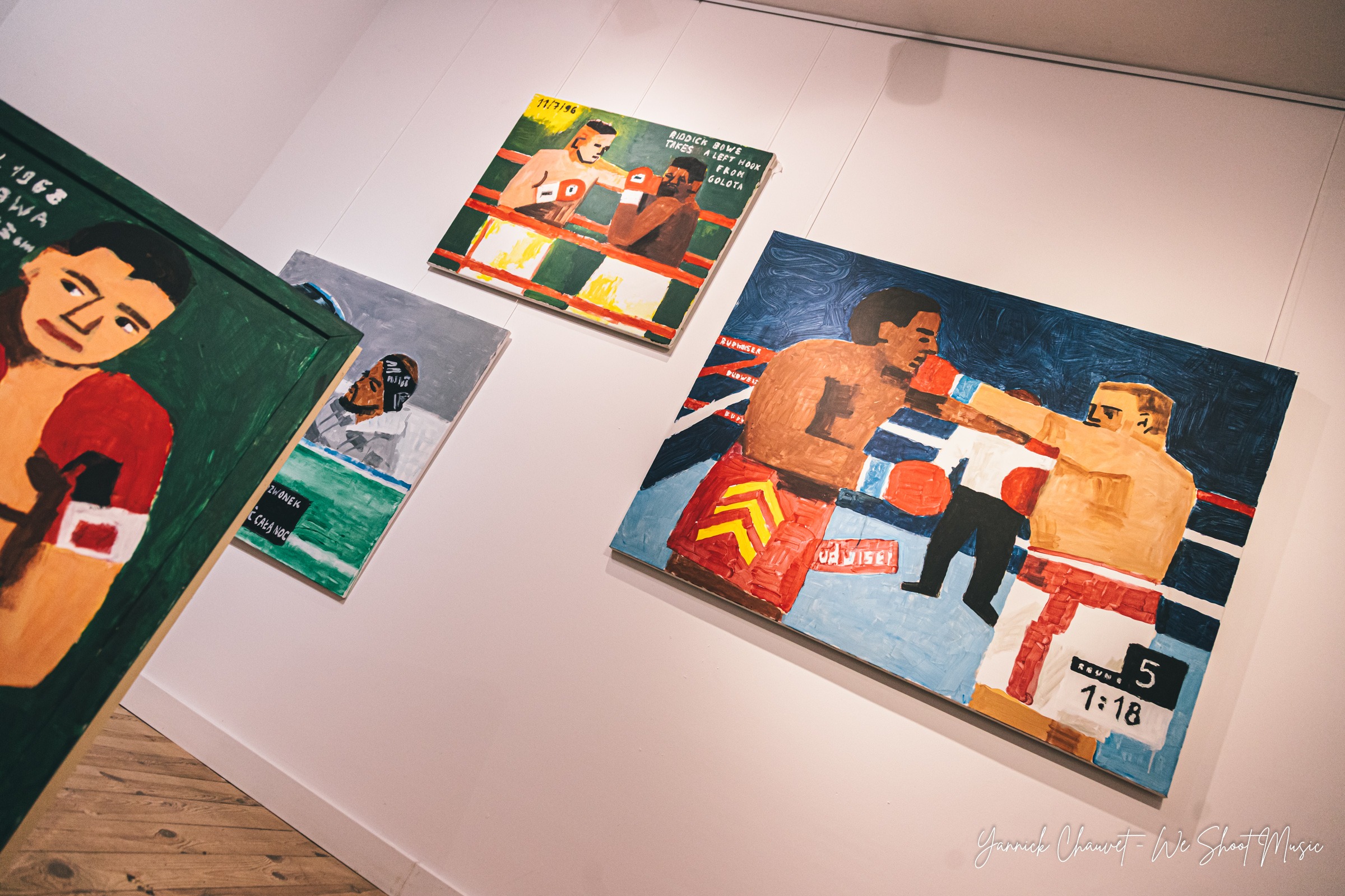 Gallery views of "Summertime Love", an exhibition by Tomasz Kaczyński (@deepgothic) at tuBaza in Gdynia Orłowo, featuring paintings inspired by music, popular culture, sport and everyday life.