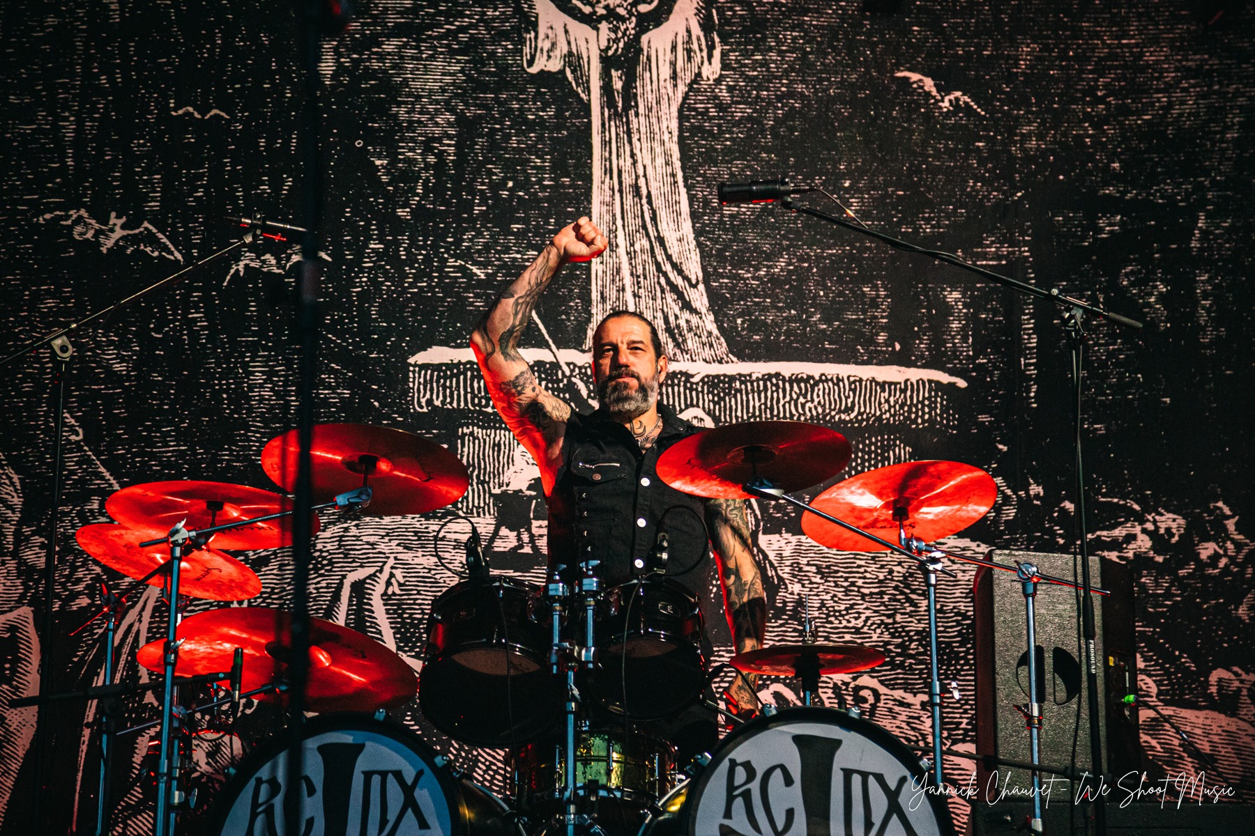 Rotting Christ performing live on stage during Mystic Festival 2026.