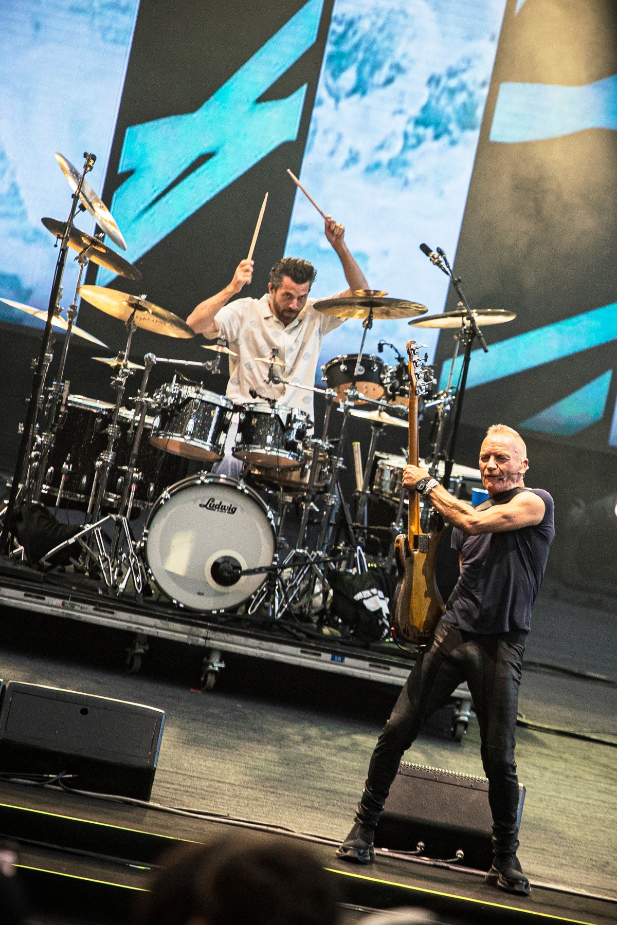 Sting performing live with Dominic Miller and Chris Maas during the Sting 3.0 concert at Opera Leśna in Sopot, Poland, on 24 June 2026.