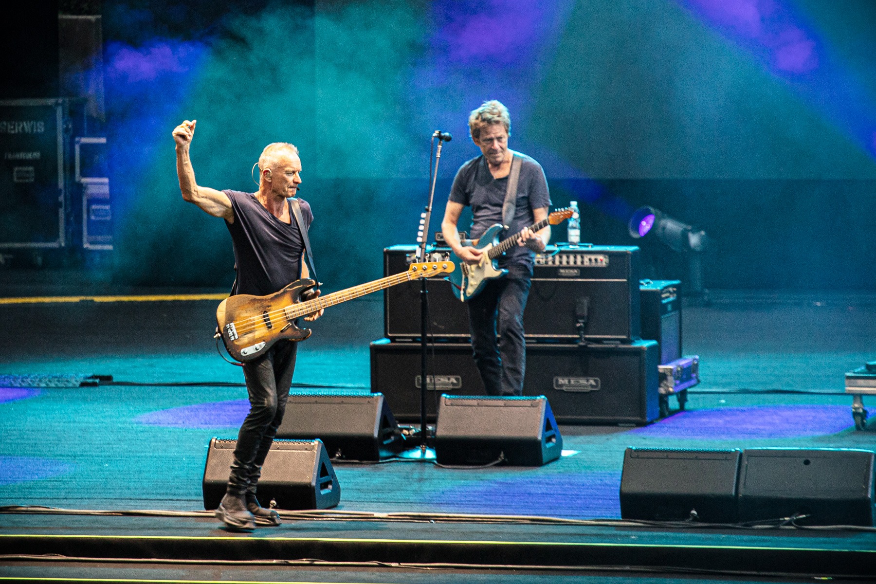 Sting performing live with Dominic Miller and Chris Maas during the Sting 3.0 concert at Opera Leśna in Sopot, Poland, on 24 June 2026.
