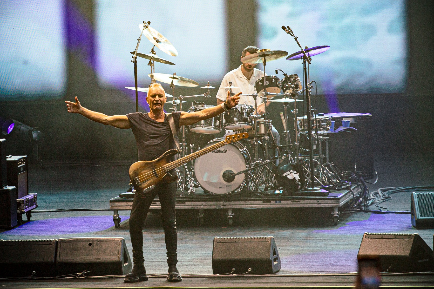Sting performing live with Dominic Miller and Chris Maas during the Sting 3.0 concert at Opera Leśna in Sopot, Poland, on 24 June 2026.