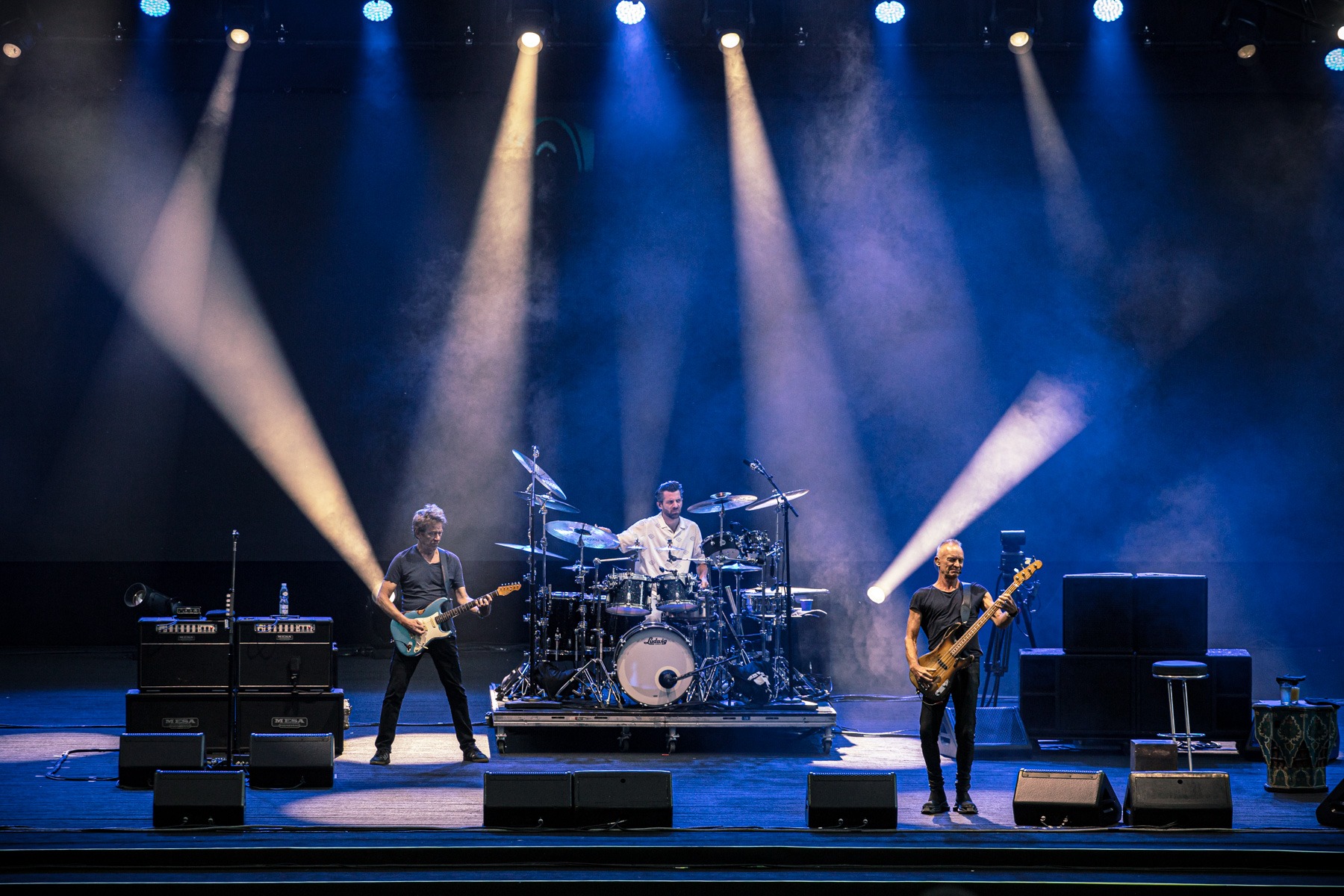 Sting performing live with Dominic Miller and Chris Maas during the Sting 3.0 concert at Opera Leśna in Sopot, Poland, on 24 June 2026.