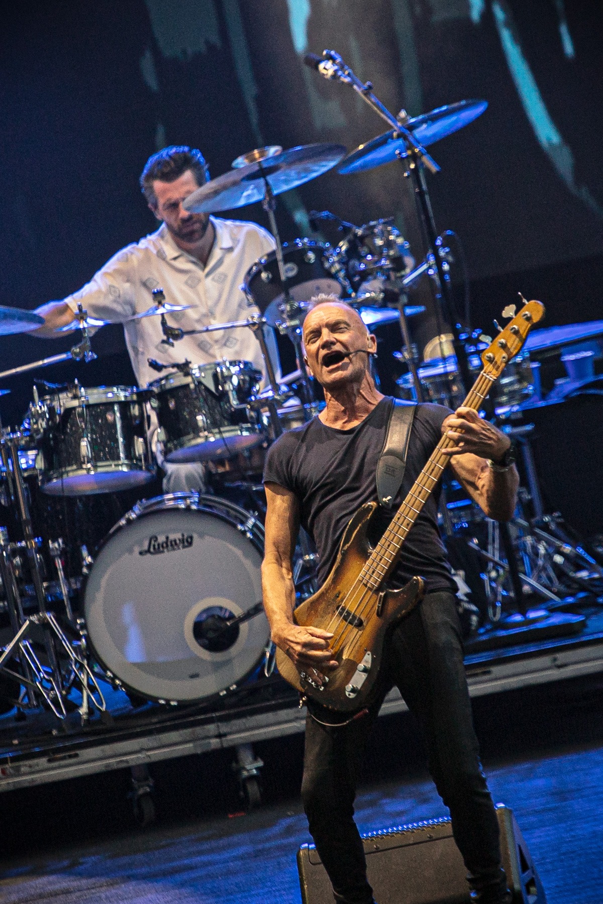 Sting performing live with Dominic Miller and Chris Maas during the Sting 3.0 concert at Opera Leśna in Sopot, Poland, on 24 June 2026.